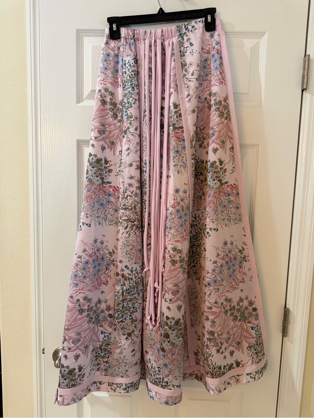 Vintage Chessa Davis Dusty Pink Floral Maxi Skirt with Drawstring Waist